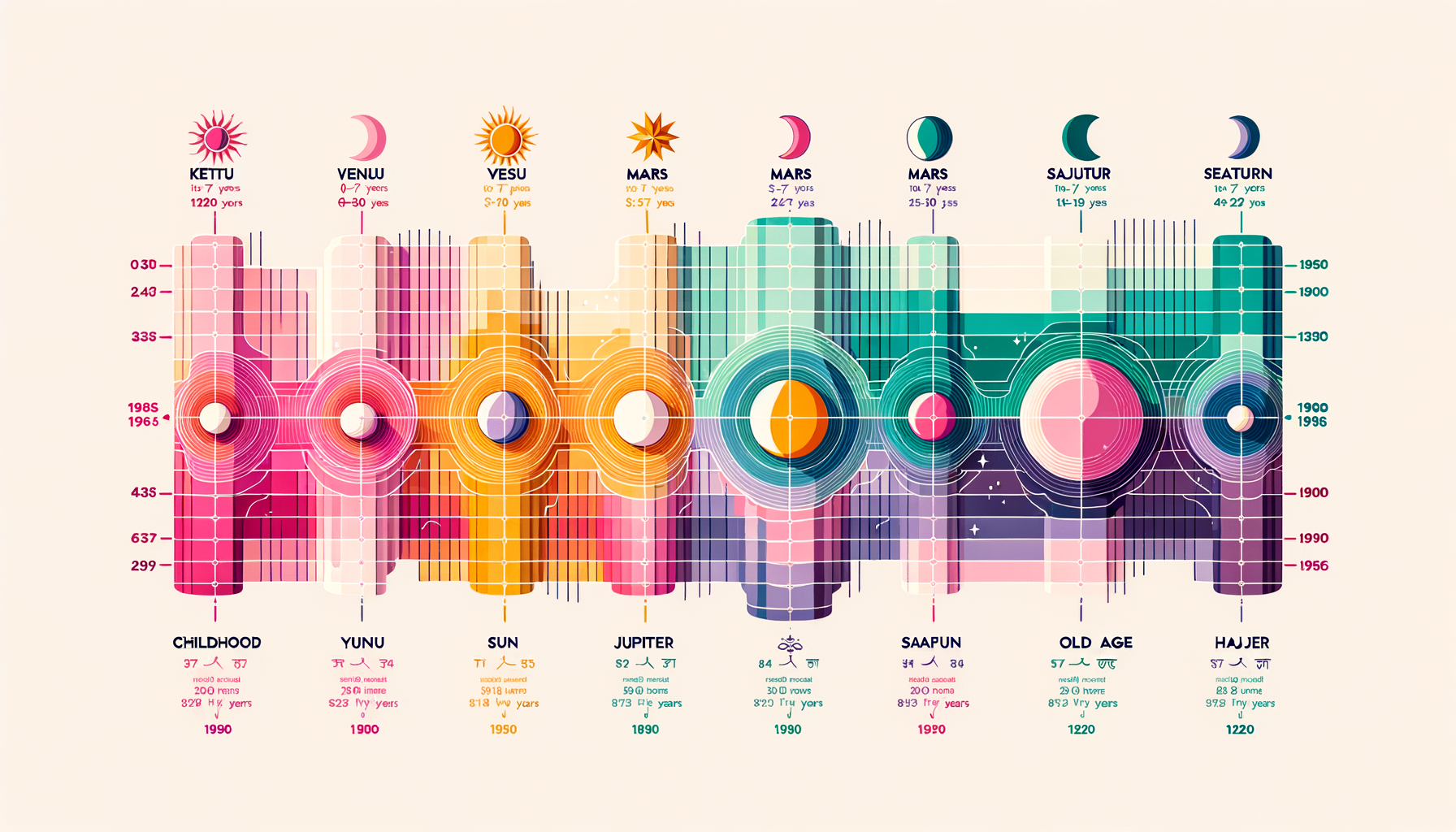 Dasha Timeline showing planetary periods across human lifespan