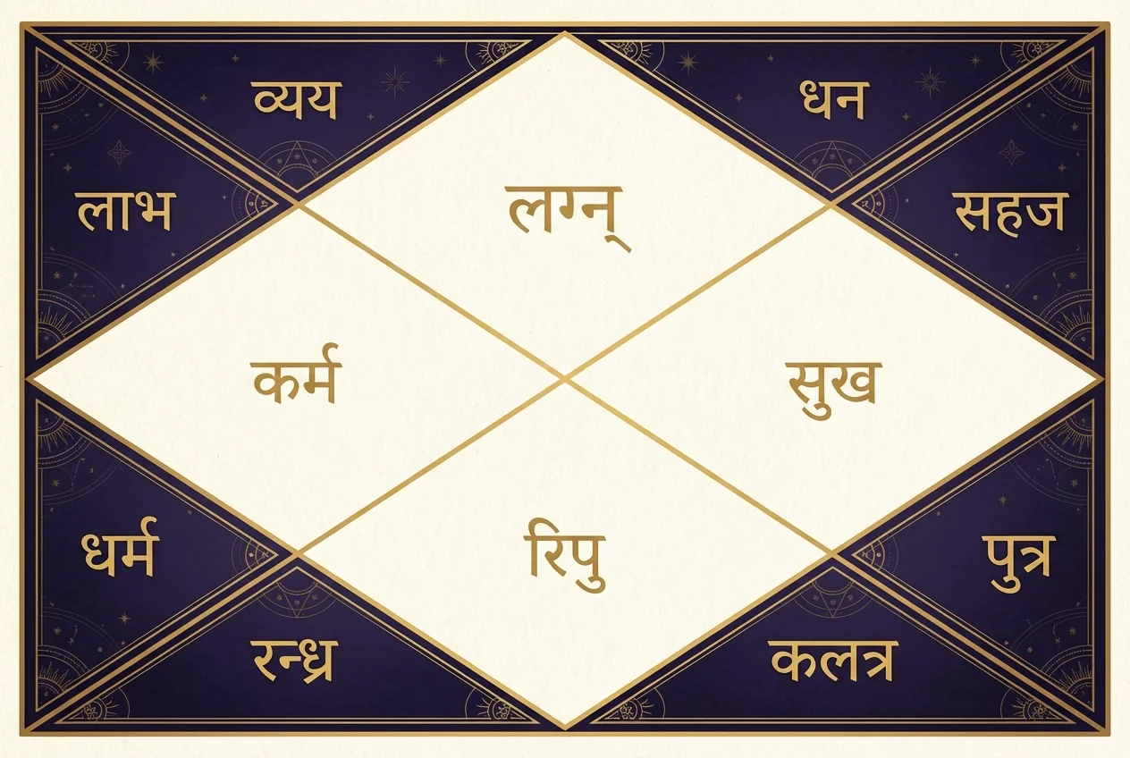 The 12 Bhavas (Houses) in a Vedic Birth Chart with Sanskrit Names
