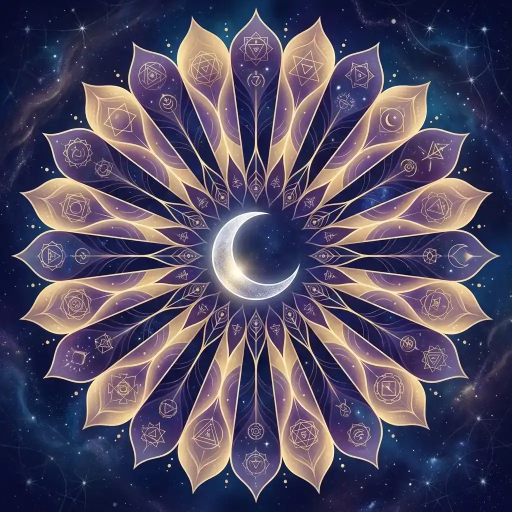 27 Nakshatra wheel showing all lunar mansions arranged around the Moon